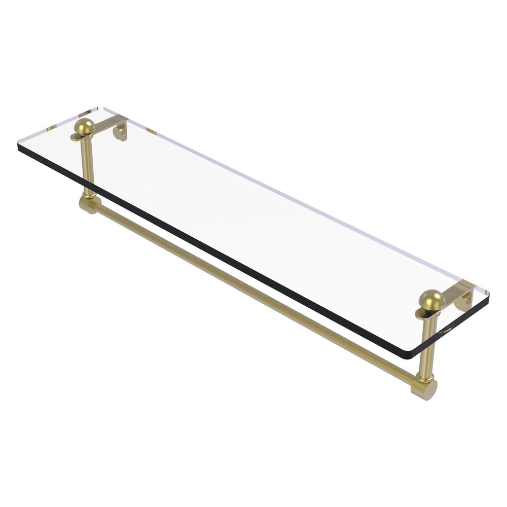 RC-1/22TB-SBR 22 Inch Glass Vanity Shelf with Integrated Towel Bar, Satin Brass