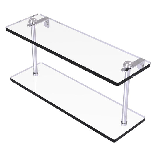 RC-2/16-SCH 16 Inch Two Tiered Glass Shelf, Satin Chrome