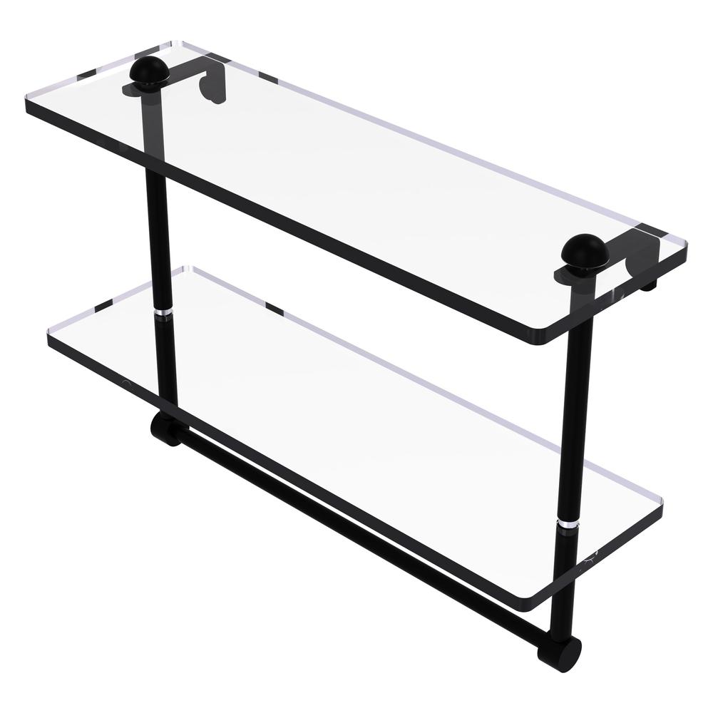 RC-2/16TB-BKM 16 Inch Two Tiered Glass Shelf with Integrated Towel Bar, Matte Black