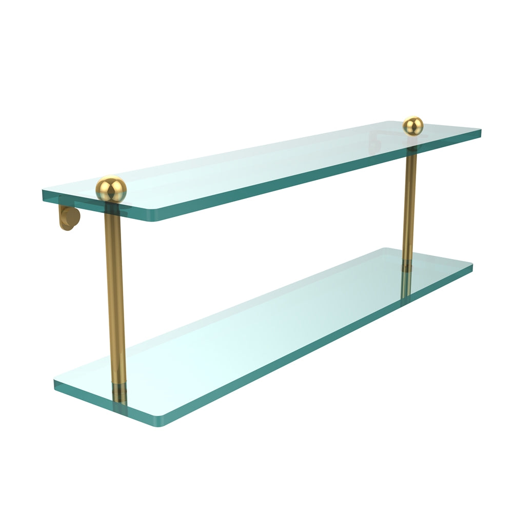 RC-2/22-UNL 22 Inch Two Tiered Glass Shelf, Unlacquered Brass