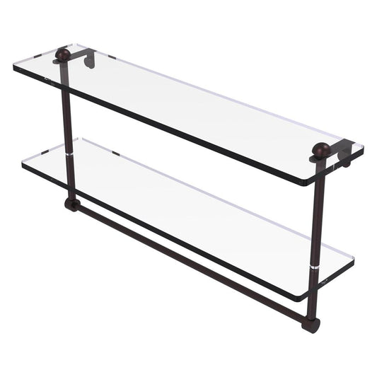 RC-2/22TB-ABZ 22 Inch Two Tiered Glass Shelf with Integrated Towel Bar, Antique Bronze