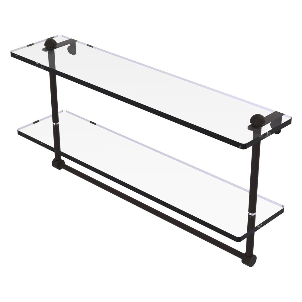 RC-2/22TB-ORB 22 Inch Two Tiered Glass Shelf with Integrated Towel Bar, Oil Rubbed Bronze