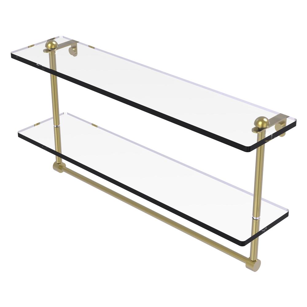 RC-2/22TB-SBR 22 Inch Two Tiered Glass Shelf with Integrated Towel Bar, Satin Brass