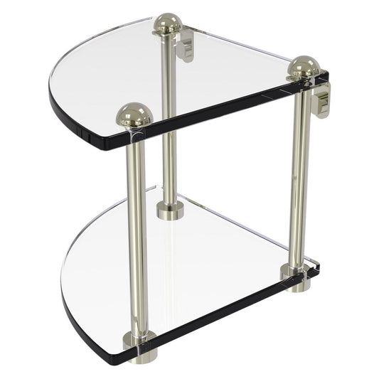 RC-3-PNI Two Tier Corner Glass Shelf, Polished Nickel