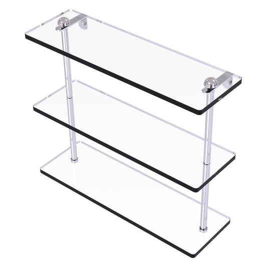 RC-5/16-PC 16 Inch Triple Tiered Glass Shelf, Polished Chrome