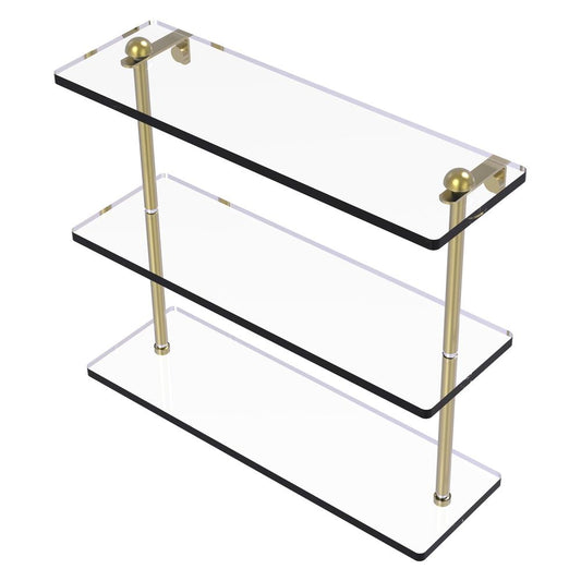 RC-5/16-SBR 16 Inch Triple Tiered Glass Shelf, Satin Brass