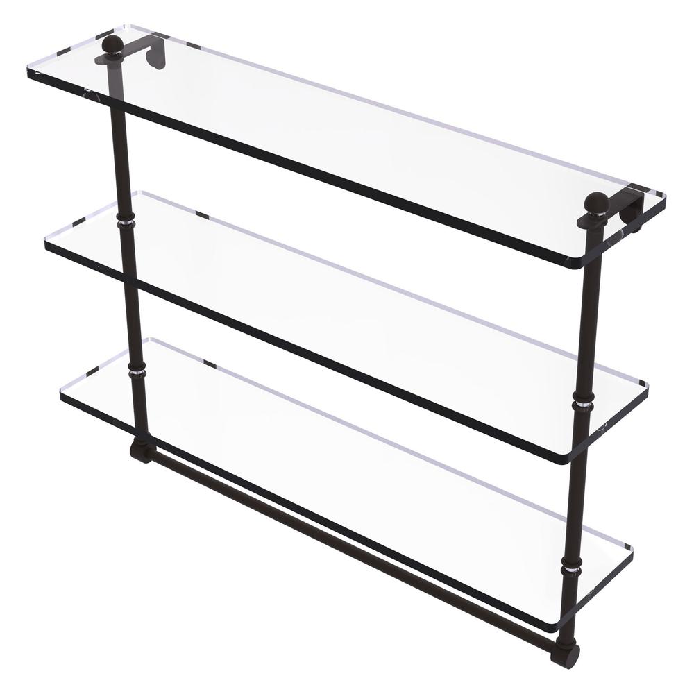 RC-5/22TB-ORB 22 Inch Triple Tiered Glass Shelf with Integrated Towel Bar, Oil Rubbed Bronze