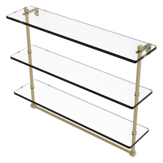 RC-5/22TB-SBR 22 Inch Triple Tiered Glass Shelf with Integrated Towel Bar, Satin Brass