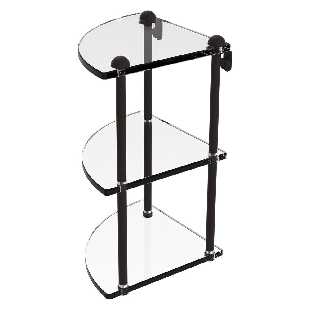 RC-6-ORB Three Tier Corner Glass Shelf, Oil Rubbed Bronze