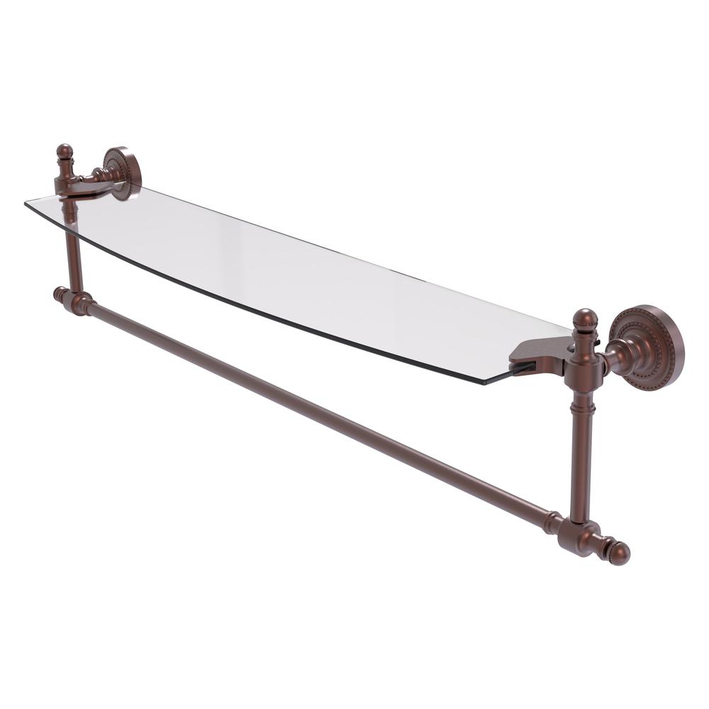 RD-33TB/24-CA Retro Dot Collection 24 Inch Glass Vanity Shelf with Integrated Towel Bar, Antique Copper