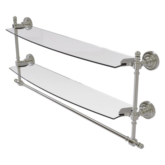 RD-34TB/24-SN Retro Dot Collection 24 Inch Two Tiered Glass Shelf with Integrated Towel Bar, Satin Nickel