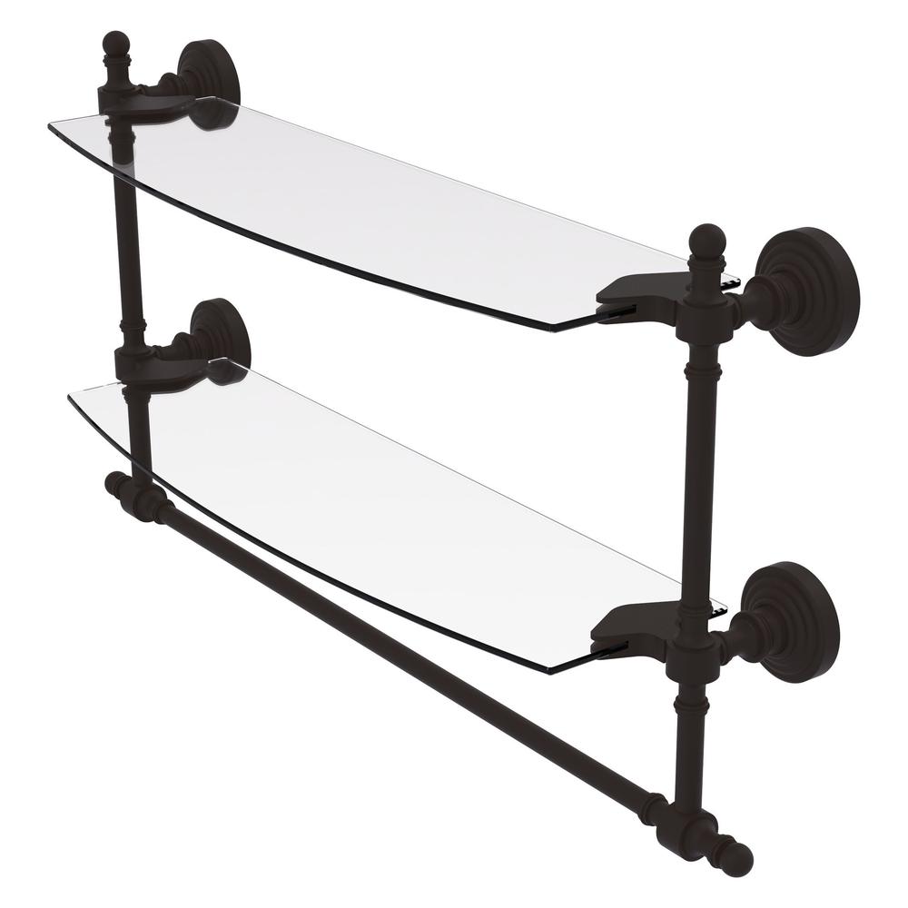 RW-34TB/18-ORB Retro Wave Collection 18 Inch Two Tiered Glass Shelf with Integrated Towel Bar, Oil Rubbed Bronze