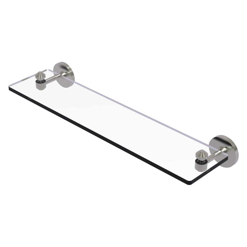 SB-1/22-SN South Beach Collection 22 Inch Glass Vanity Shelf with Beveled Edges, Satin Nickel