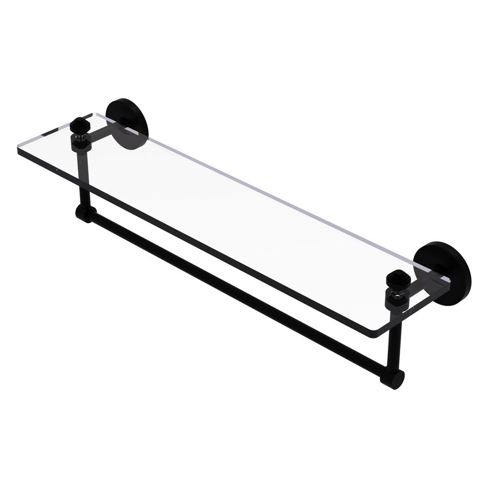 SB-1TB/22-BKM Southbeach Collection 22 Inch Glass Vanity Shelf with Integrated Towel Bar, Matte Black