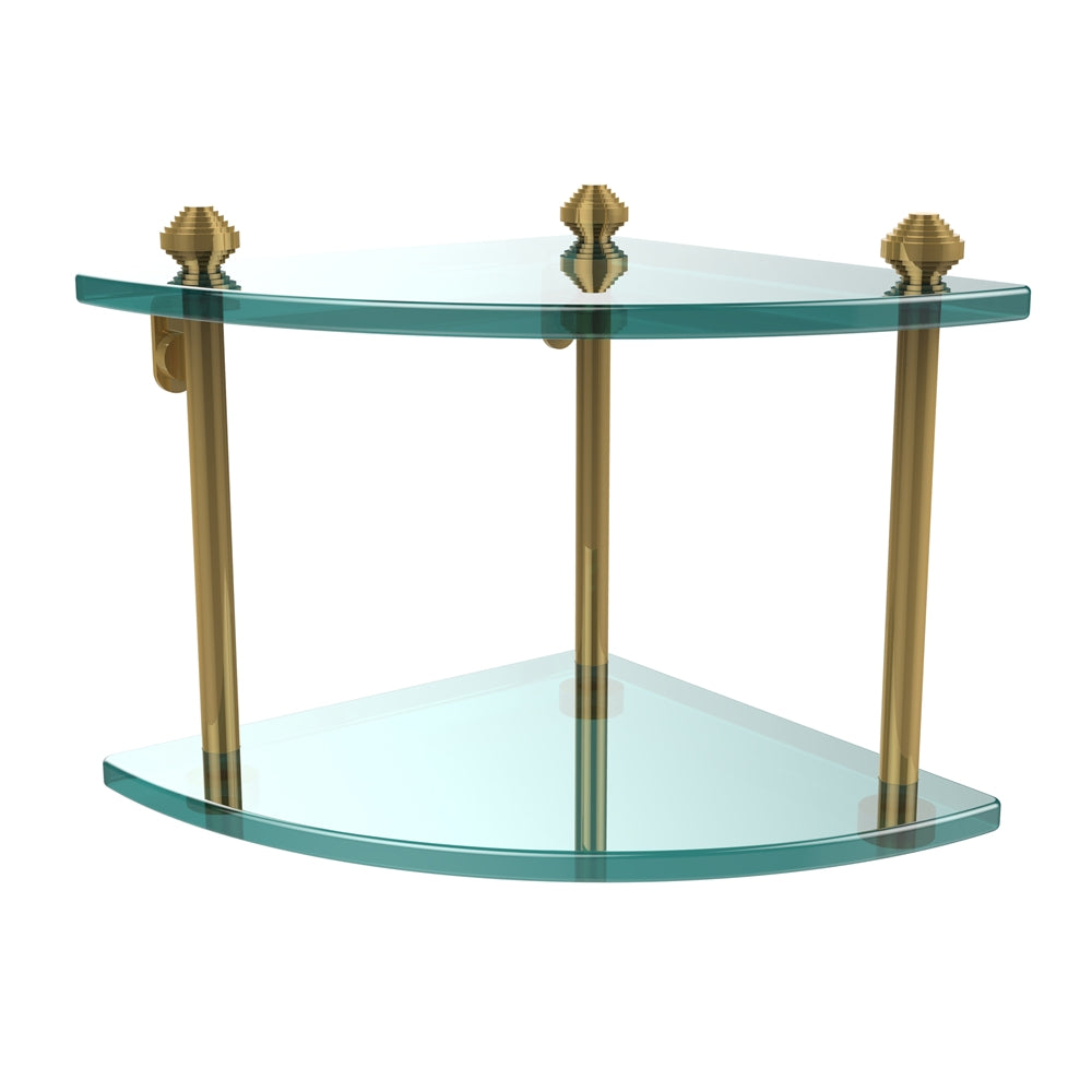 SB-3-UNL Southbeach Collection Two Tier Corner Glass Shelf, Unlacquered Brass