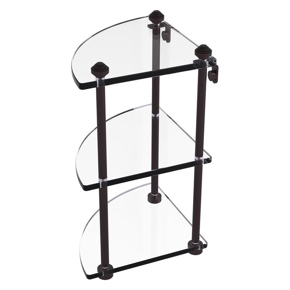 SB-6-ABZ Southbeach Collection Three Tier Corner Glass Shelf, Antique Bronze