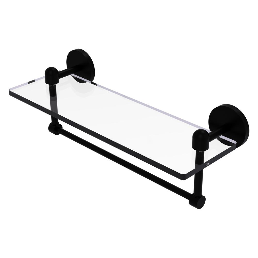 TA-1TB/16-BKM Tango Collection 16 Inch Glass Vanity Shelf with Integrated Towel Bar, Matte Black