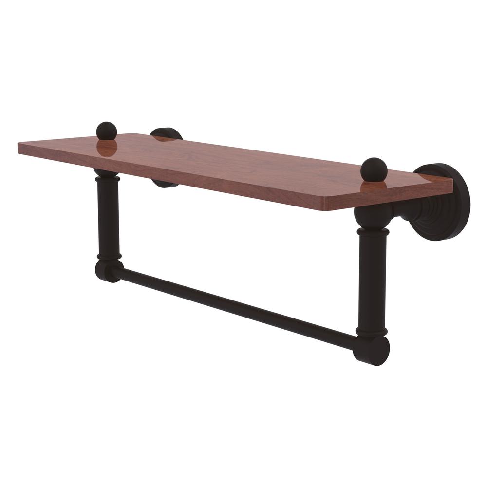 WP-1-16TB-IRW-ORB Waverly Place Collection 16 Inch Solid IPE Ironwood Shelf with Integrated Towel Bar, Oil Rubbed Bronze