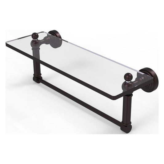 WP-1TB/16-ABZ Waverly Place 16 Inch Glass Vanity Shelf with Integrated Towel Bar, Antique Bronze