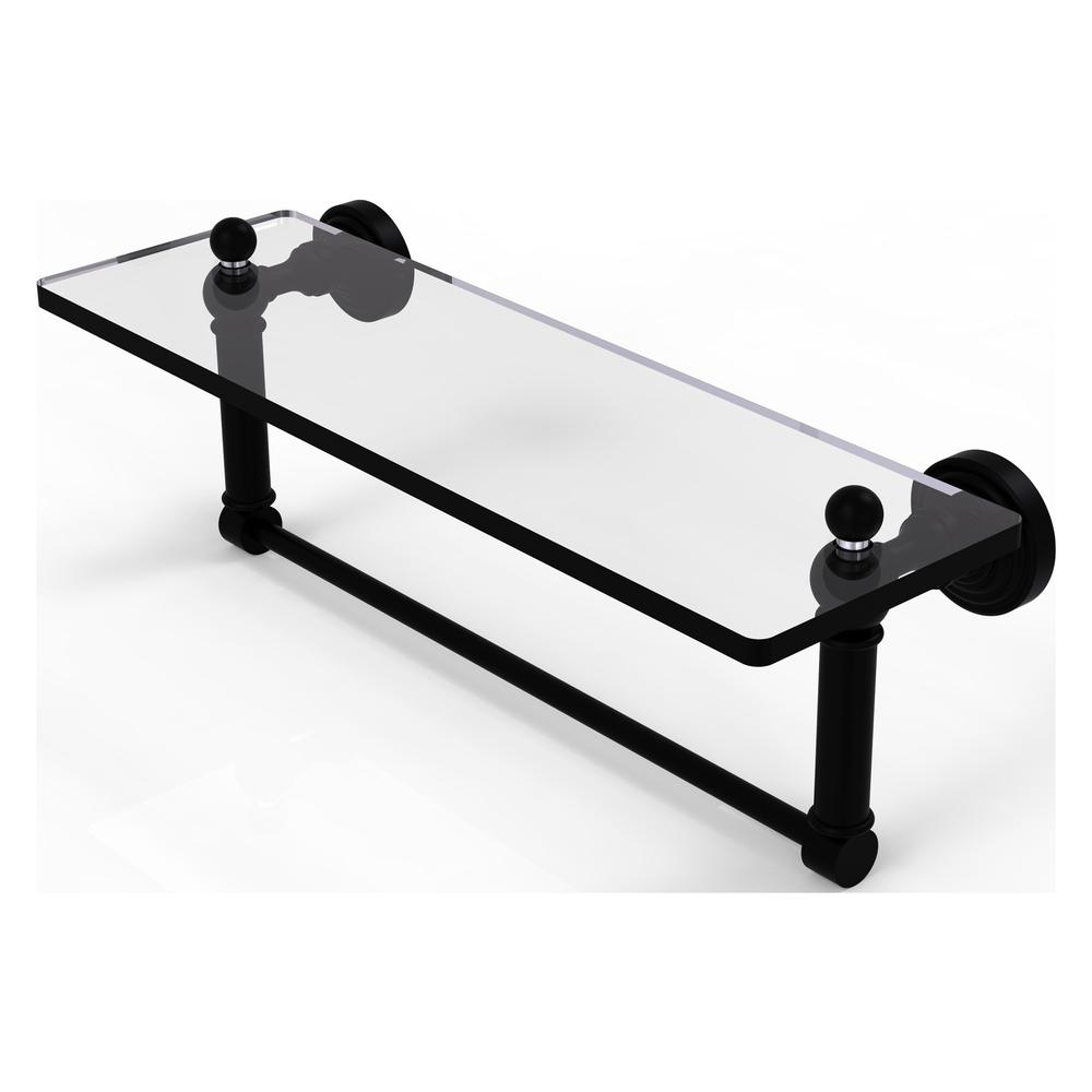 WP-1TB/16-BKM Waverly Place 16 Inch Glass Vanity Shelf with Integrated Towel Bar, Matte Black