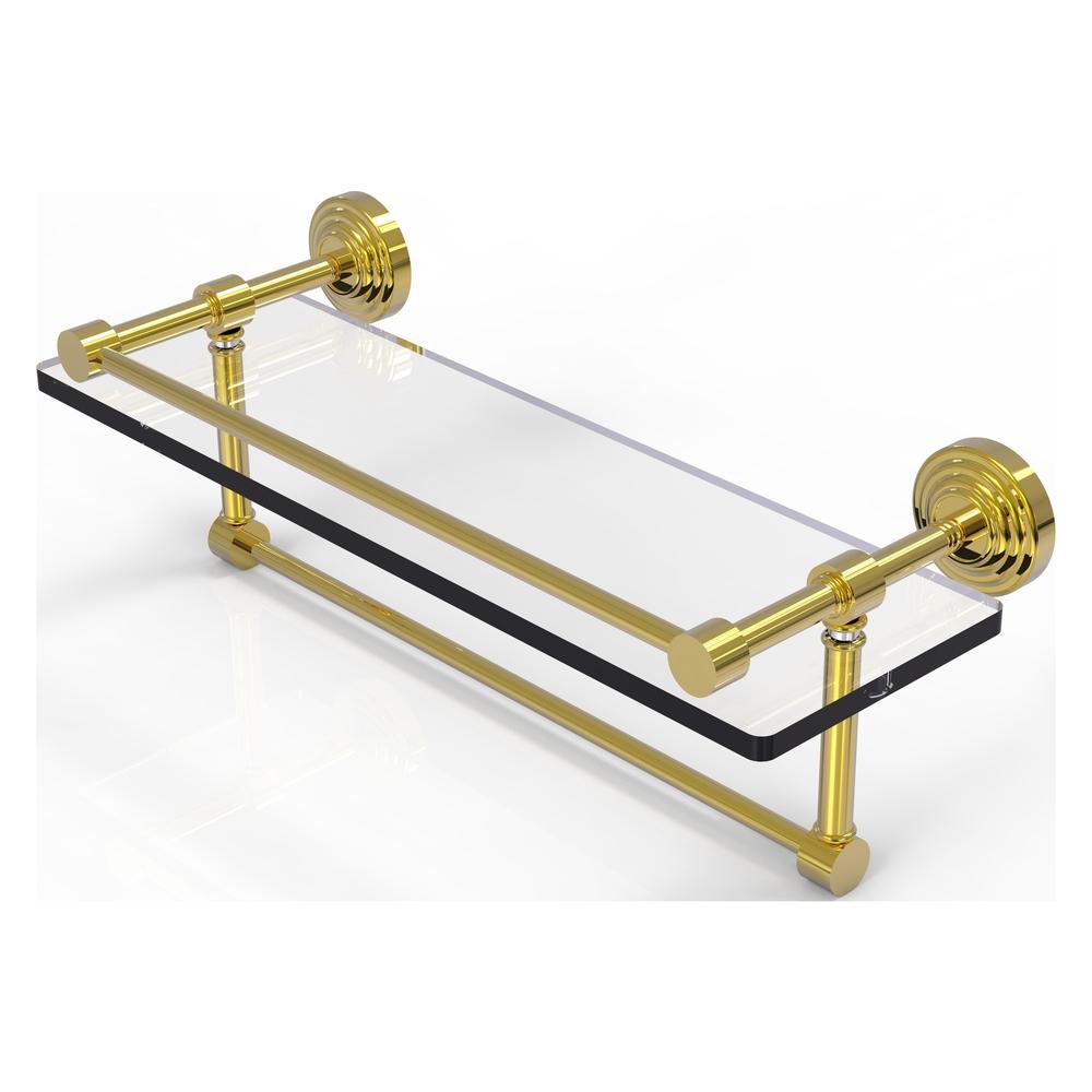 WP-1TB/16-GAL-PB 16 Inch Gallery Glass Shelf with Towel Bar, Polished Brass