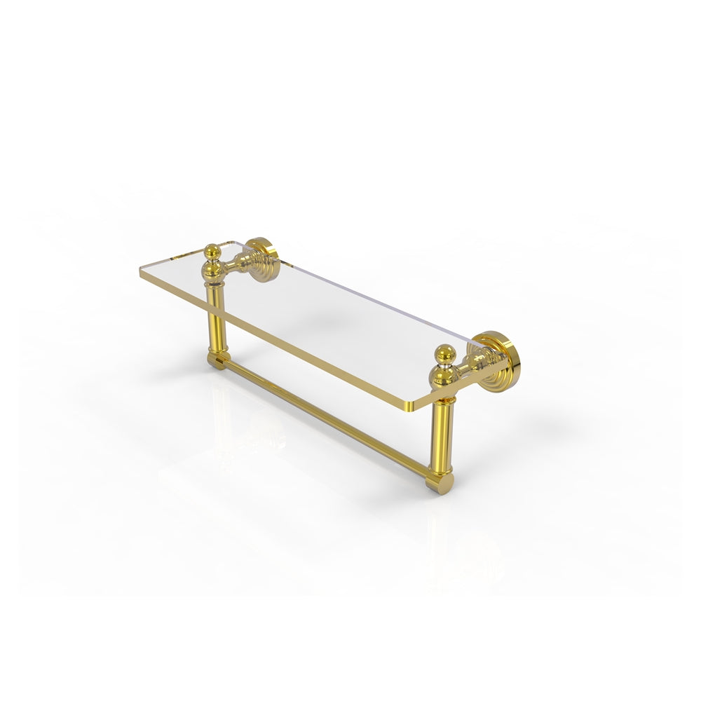 WP-1TB/16-UNL Waverly Place 16 Inch Glass Vanity Shelf with Integrated Towel Bar, Unlacquered Brass