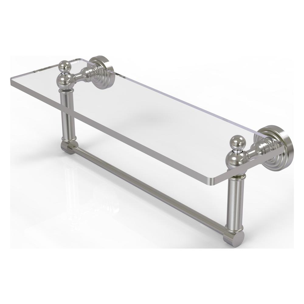 WP-1TB/16-SN Waverly Place 16 Inch Glass Vanity Shelf with Integrated Towel Bar, Satin Nickel