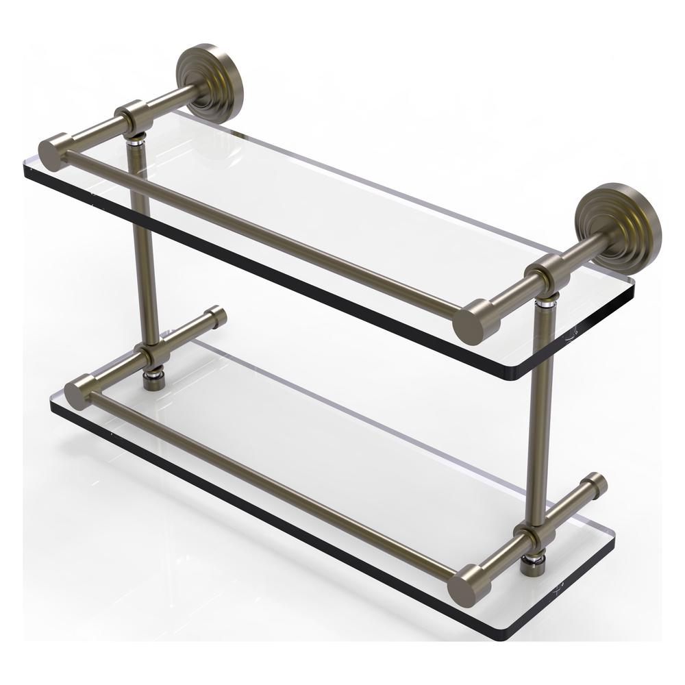 WP-2/16-GAL-ABR Waverly Place 16 Inch Double Glass Shelf with Gallery Rail, Antique Brass