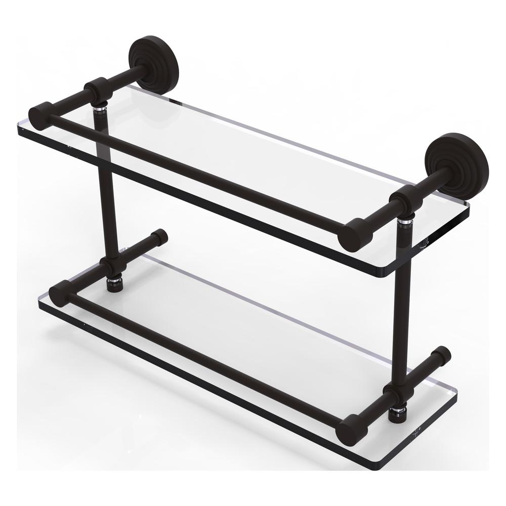 WP-2/16-GAL-ORB Waverly Place 16 Inch Double Glass Shelf with Gallery Rail, Oil Rubbed Bronze