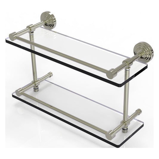 WP-2/16-GAL-PNI Waverly Place 16 Inch Double Glass Shelf with Gallery Rail, Polished Nickel