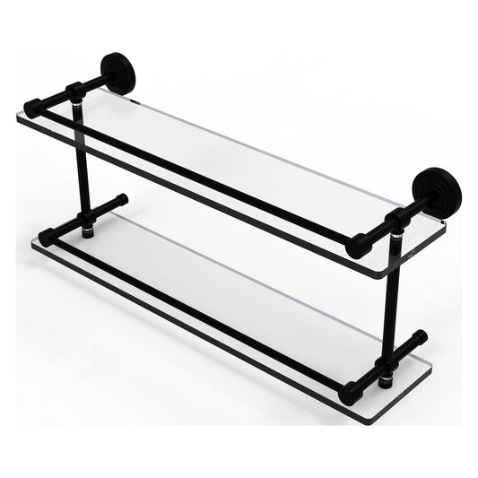 WP-2/22-GAL-BKM Waverly Place 22 Inch Double Glass Shelf with Gallery Rail, Matte Black