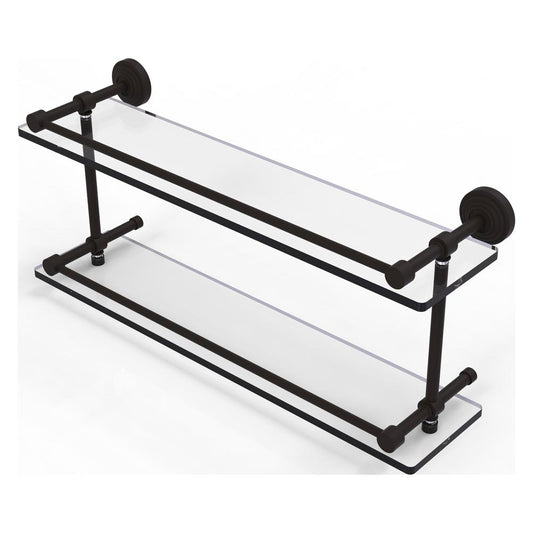 WP-2/22-GAL-ORB Waverly Place 22 Inch Double Glass Shelf with Gallery Rail, Oil Rubbed Bronze