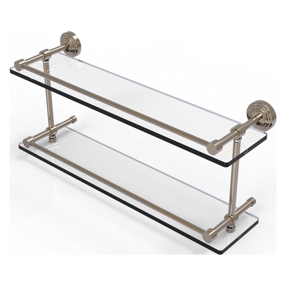 WP-2/22-GAL-PEW Waverly Place 22 Inch Double Glass Shelf with Gallery Rail, Antique Pewter