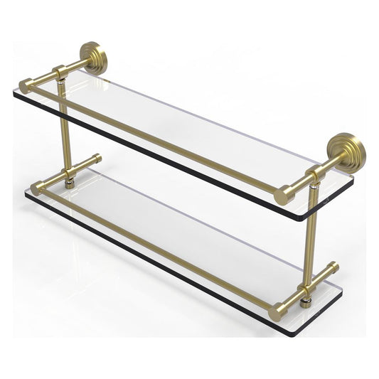 WP-2/22-GAL-SBR Waverly Place 22 Inch Double Glass Shelf with Gallery Rail, Satin Brass