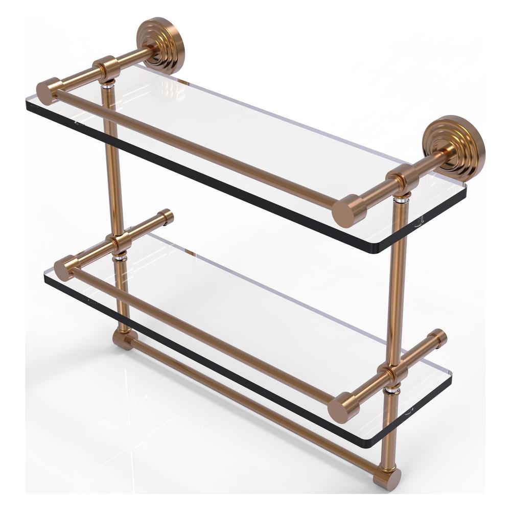 WP-2TB/16-GAL-BBR 16 Inch Gallery Double Glass Shelf with Towel Bar, Brushed Bronze