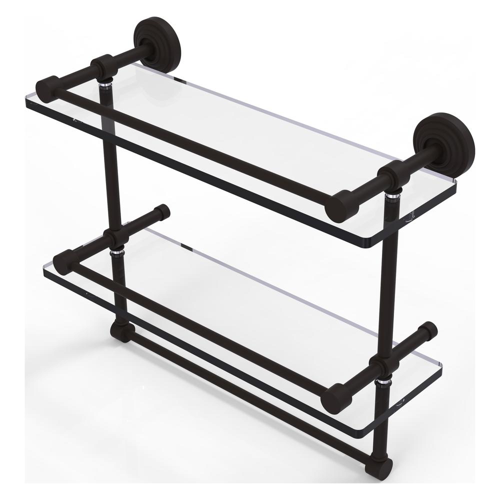 WP-2TB/16-GAL-ORB 16 Inch Gallery Double Glass Shelf with Towel Bar, Oil Rubbed Bronze