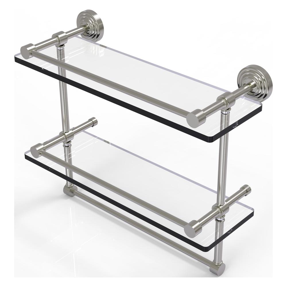 WP-2TB/16-GAL-SN 16 Inch Gallery Double Glass Shelf with Towel Bar, Satin Nickel