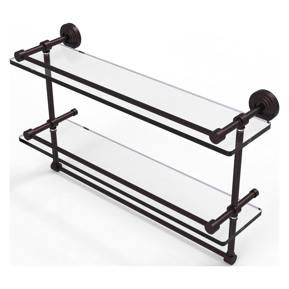 WP-2TB/22-GAL-ABZ 22 Inch Gallery Double Glass Shelf with Towel Bar, Antique Bronze