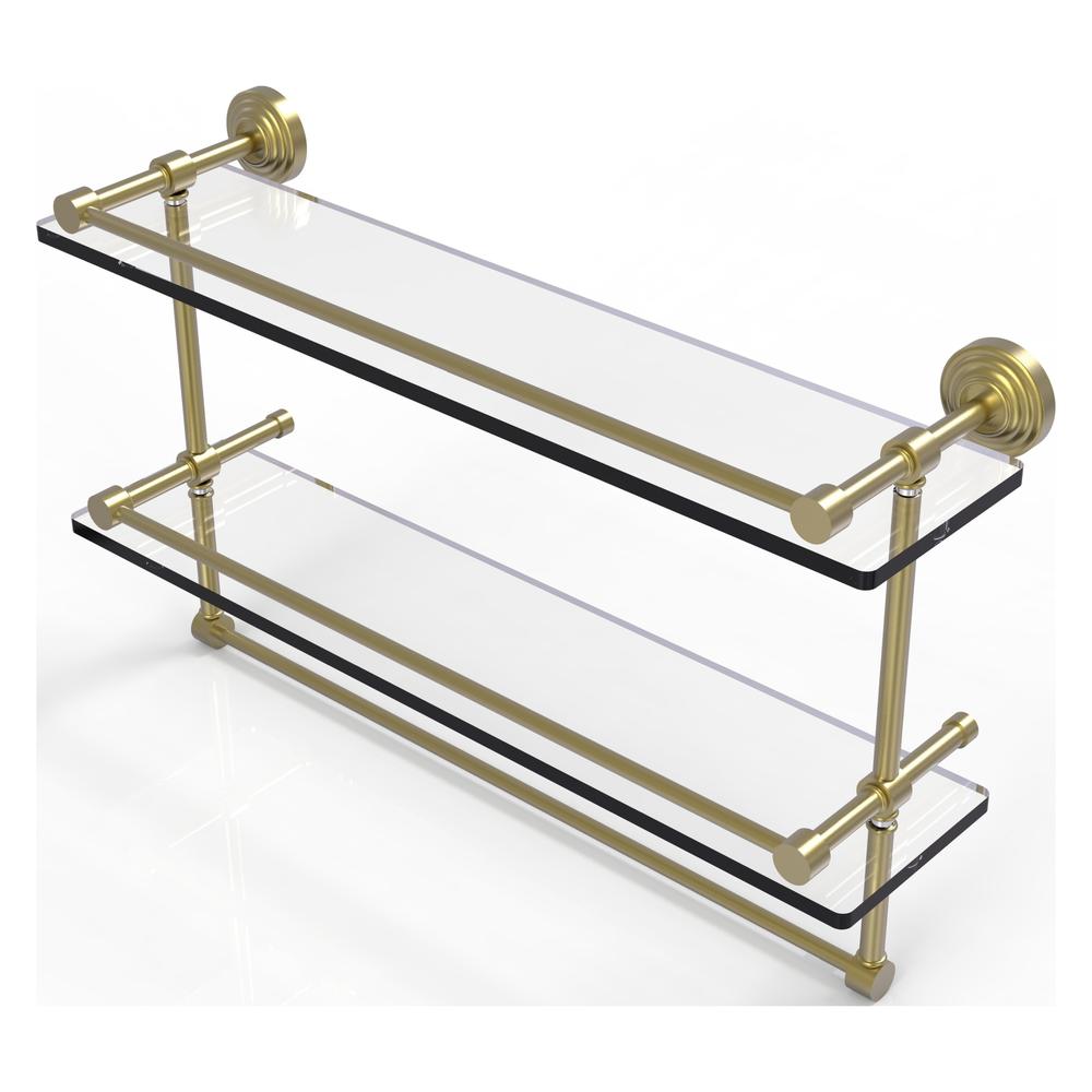 WP-2TB/22-GAL-SBR 22 Inch Gallery Double Glass Shelf with Towel Bar, Satin Brass