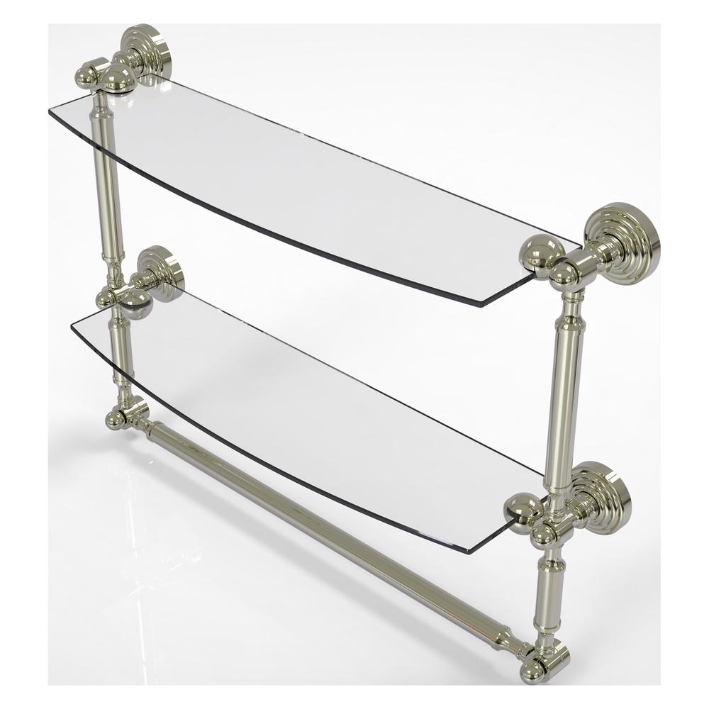 WP-34TB/18-PNI Waverly Place Collection 18 Inch Two Tiered Glass Shelf with Integrated Towel Bar, Polished Nickel