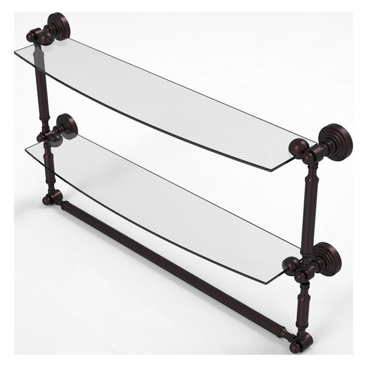 WP-34TB/24-ABZ Waverly Place Collection 24 Inch Two Tiered Glass Shelf with Integrated Towel Bar, Antique Bronze