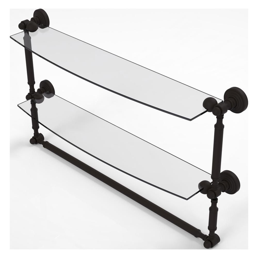 WP-34TB/24-ORB Waverly Place Collection 24 Inch Two Tiered Glass Shelf with Integrated Towel Bar, Oil Rubbed Bronze