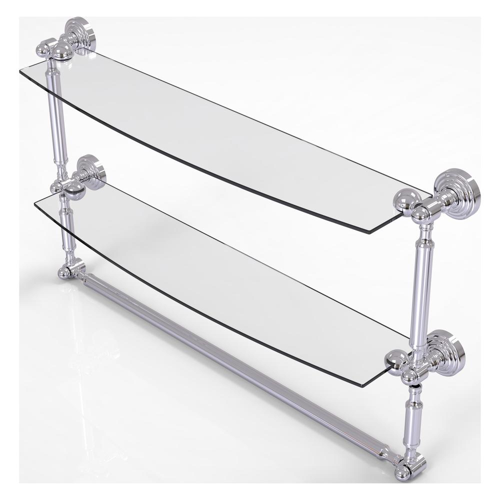 WP-34TB/24-PC Waverly Place Collection 24 Inch Two Tiered Glass Shelf with Integrated Towel Bar, Polished Chrome