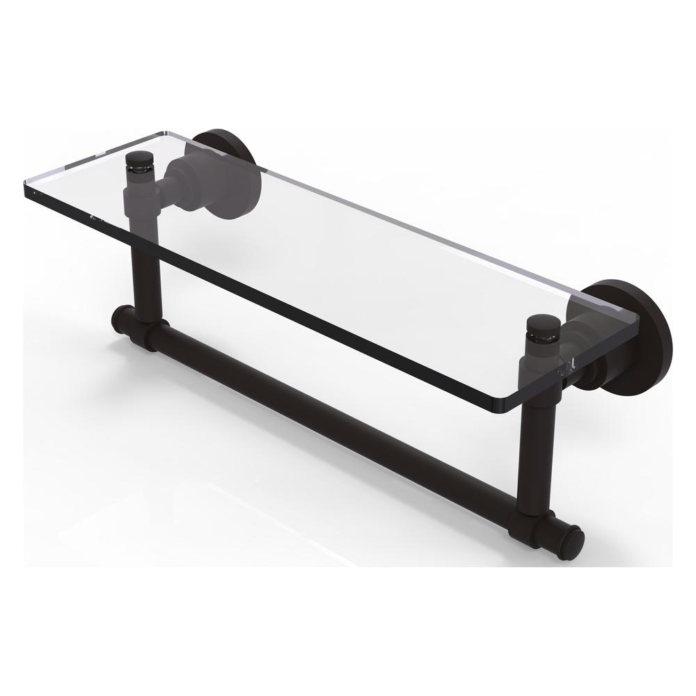 WS-1TB/16-ORB Washington Square Collection 16 Inch Glass Vanity Shelf with Integrated Towel Bar, Oil Rubbed Bronze