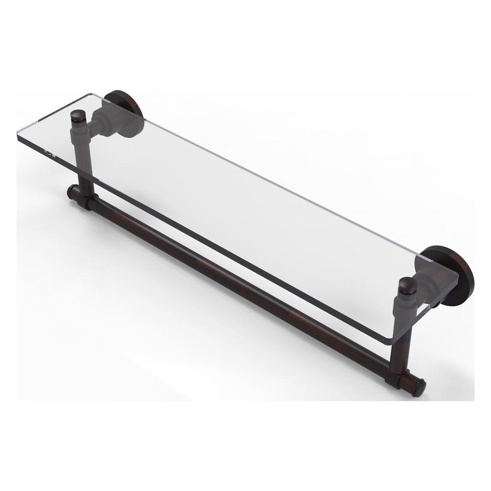 WS-1TB/22-VB Washington Square Collection 22 Inch Glass Vanity Shelf with Integrated Towel Bar, Venetian Bronze