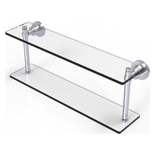 WS-2/22-SCH Washing Square Collection 22 Inch Two Tiered Glass Shelf, Satin Chrome