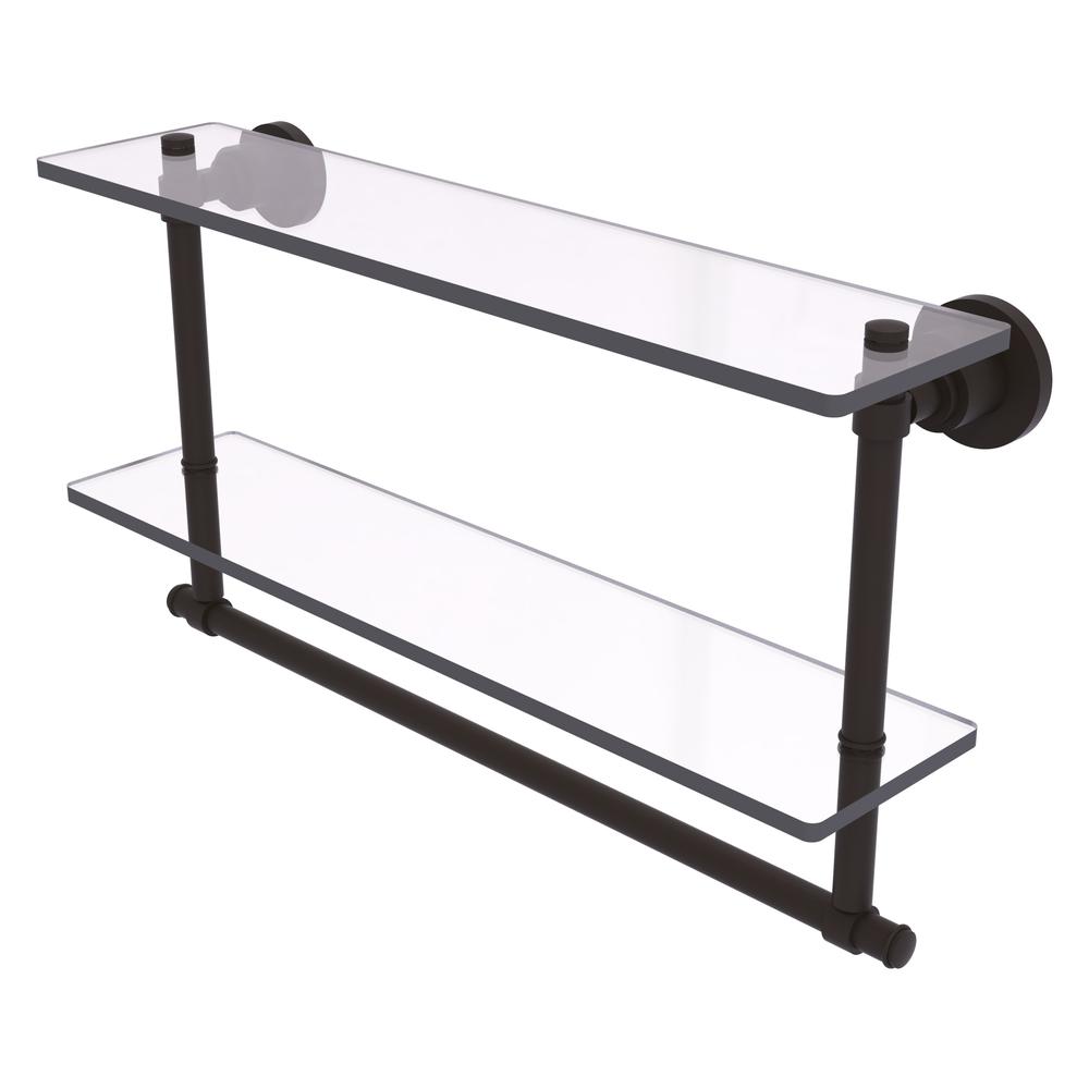 WS-2TB/22-ORB Washington Square Collection 22 Inch Two Tiered Glass Shelf with Integrated Towel Bar, Oil Rubbed Bronze