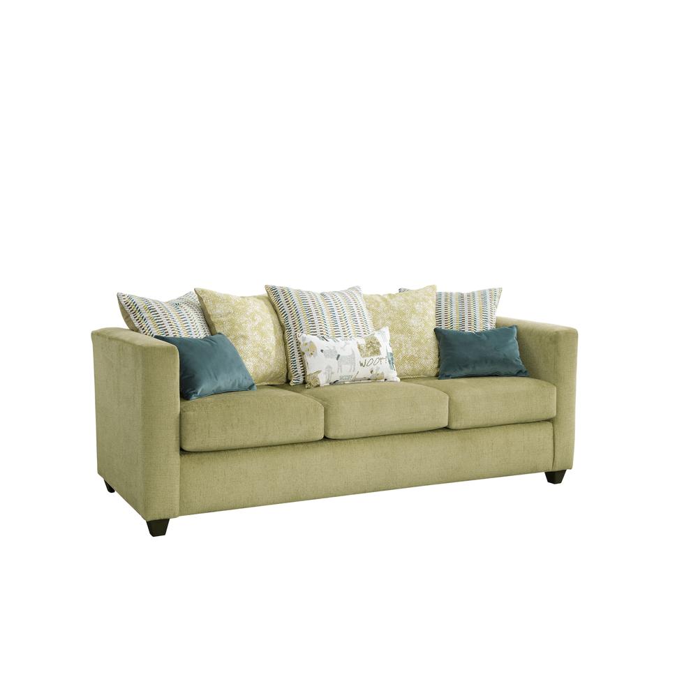 Urban Square Arm Green Sofa with Eight Throw Pillows