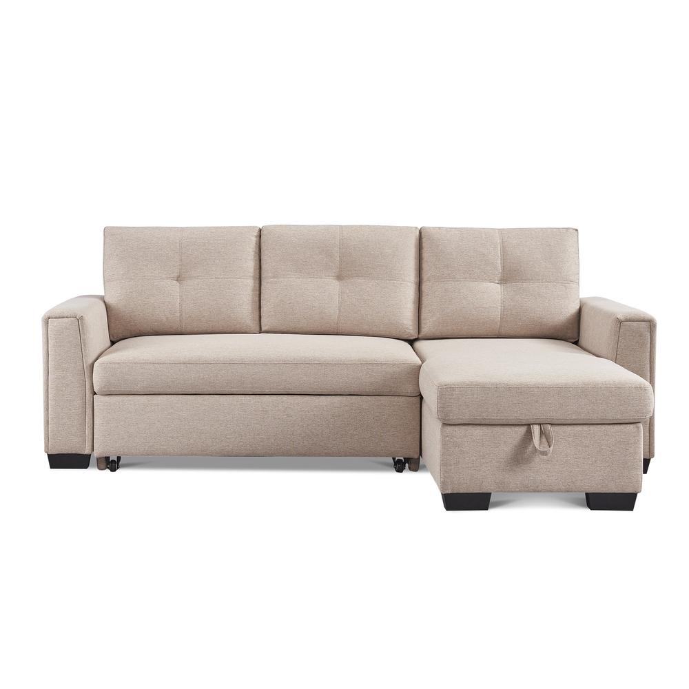 Tufted Sectional Chaise Sofa Sleeper with Storage