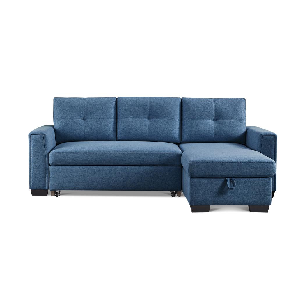 Tufted Sectional Chaise Sofa Sleeper with Storage in Blue